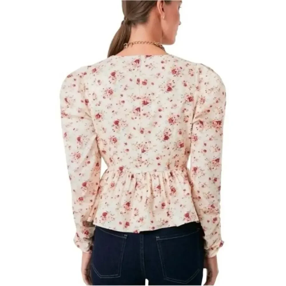 Tuckernuck Hyacinth House Ava Floral Peplum Blouse Medium Preppy Puff Sleeve Top